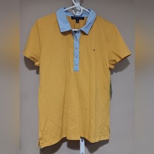 Tommy Hilfiger Women's (Size L) Maize Yellow Striped Collar Polo Shirt (NWT)